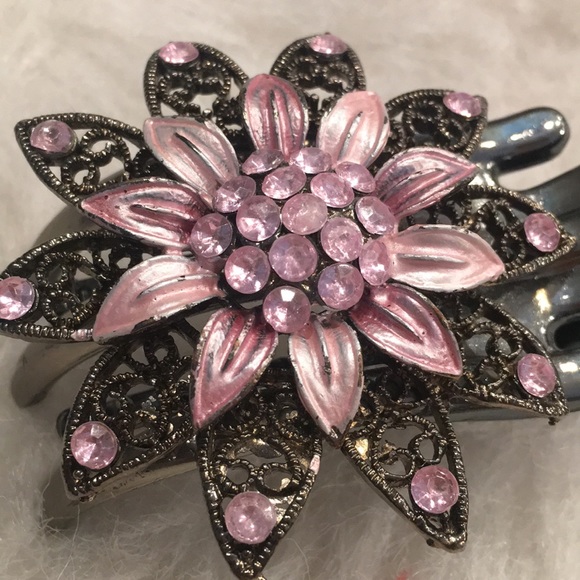 Hair clip pink flower with Rhinestones main image 7